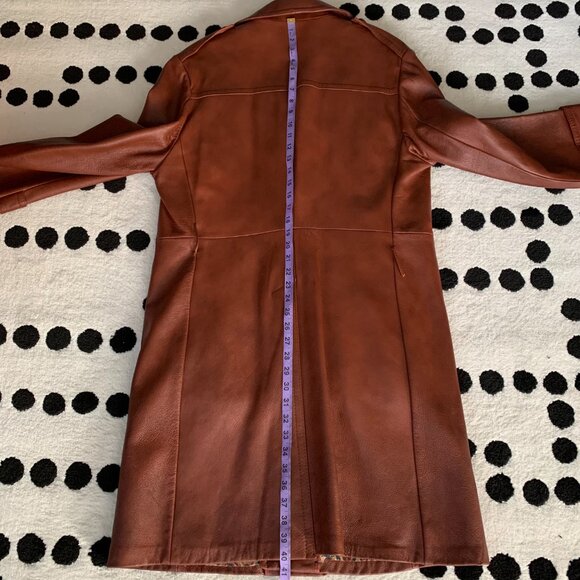 Vintage 70s Long Camel Leather Removable Quilt Liner Jacket Trench Coat Overcoat - Picture 15 of 16